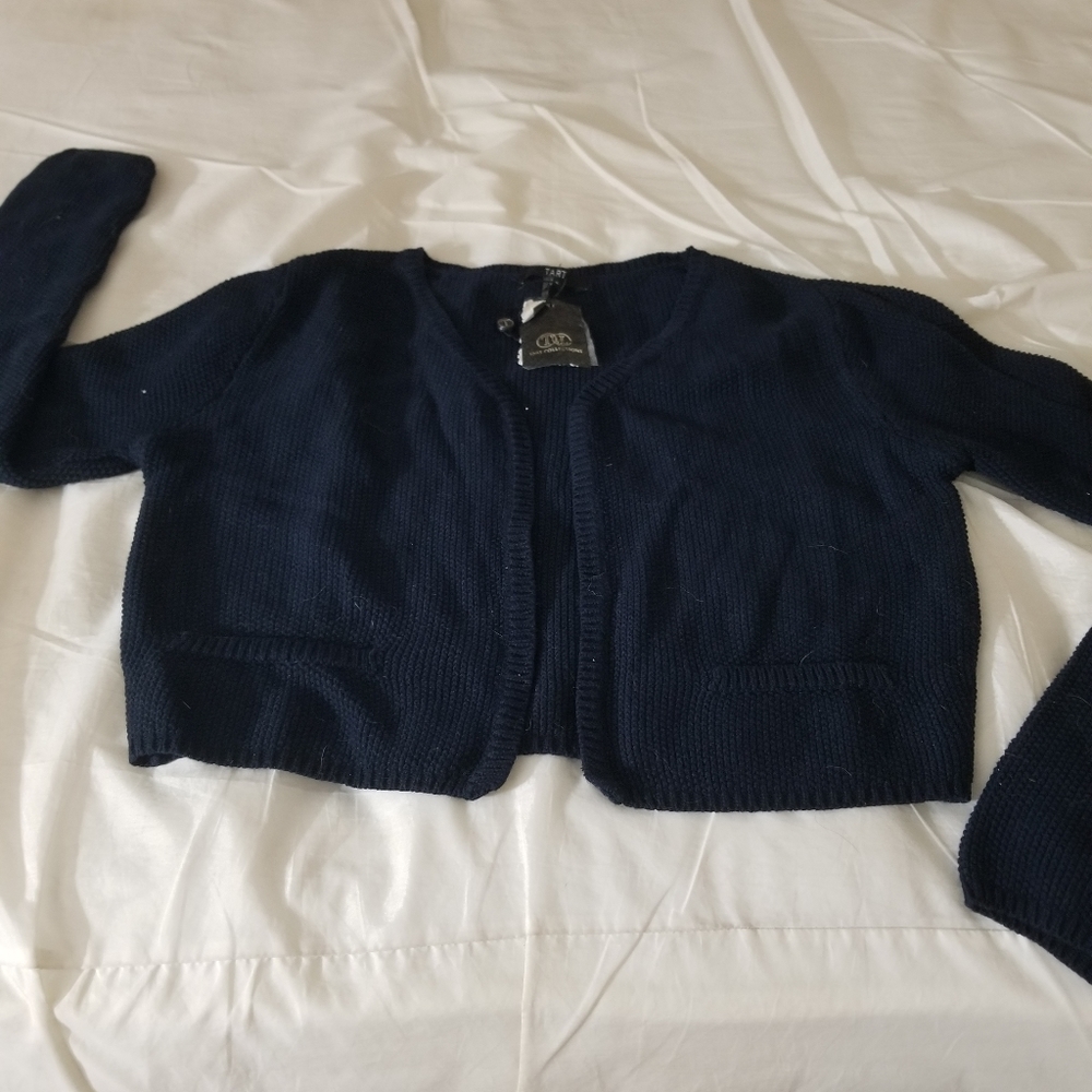 Tart Long Sleeved Open Short Cardigan Navy Blue